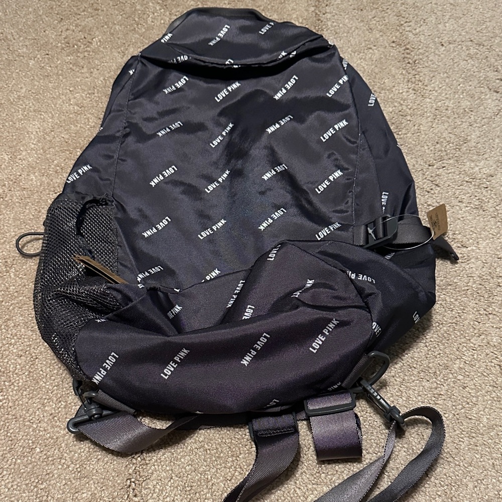 PINK Victoria's Secret Black Backpack with White Accents